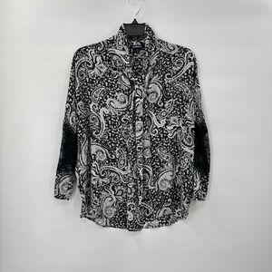 Express Paisley Lace Sheer Top Indie Y2K Whimsigoth Women Small Tie Neck